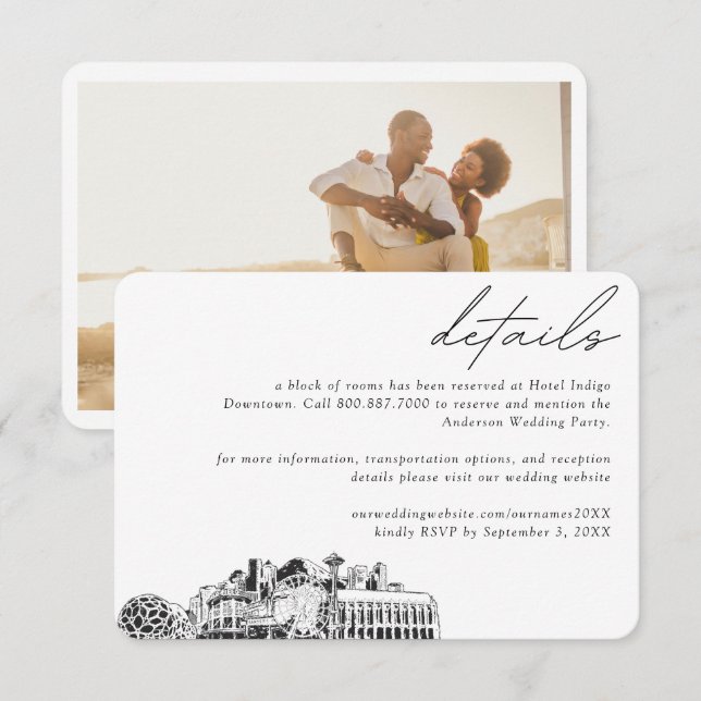 Details zum Seattle Wedding Hotel Zimmerblock Begleitkarte (Vorne/Hinten)