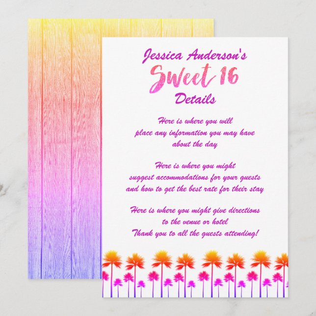 Details zum Tropical Beach Palm Trees 16 . Geburts Einladung (Vorne/Hinten)