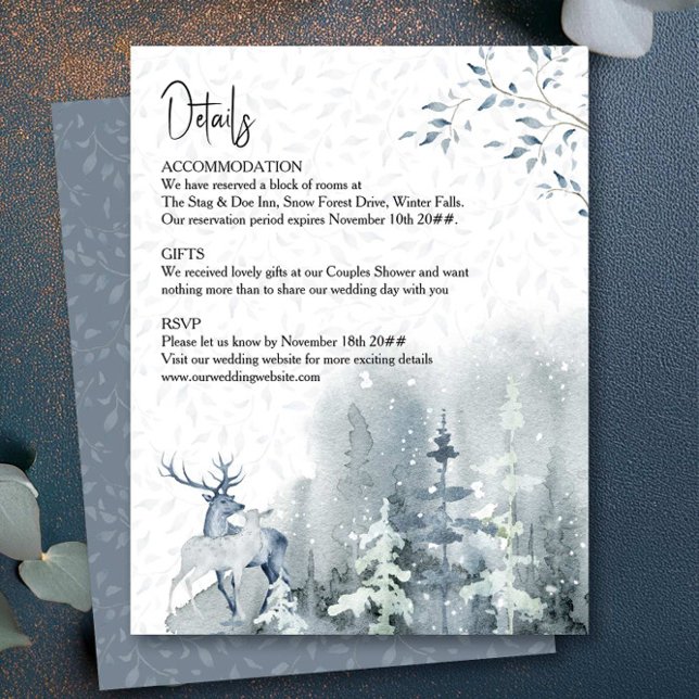 Details zum Winterschneewald Begleitkarte (Wedding Details Card from the Snow Forest wedding collection by Darling & May)