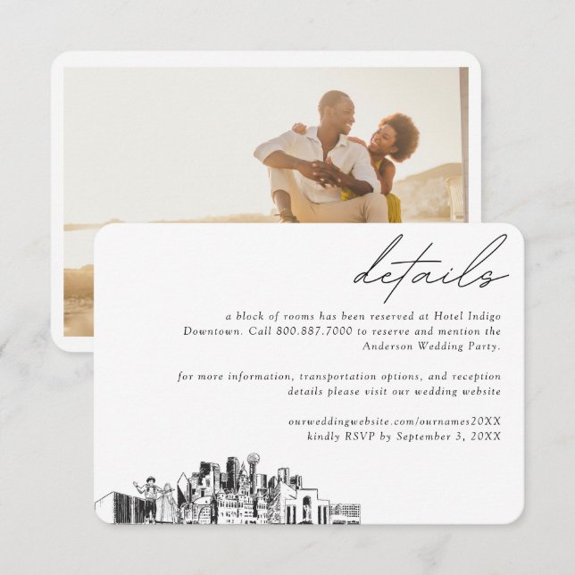 Details zum Zimmerblock Dallas Wedding Hotel Begleitkarte (Vorne/Hinten)