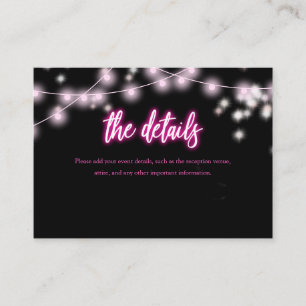 Details zur Bat-Mizwa-Party mit Hot-Pink-Neon-Them Begleitkarte