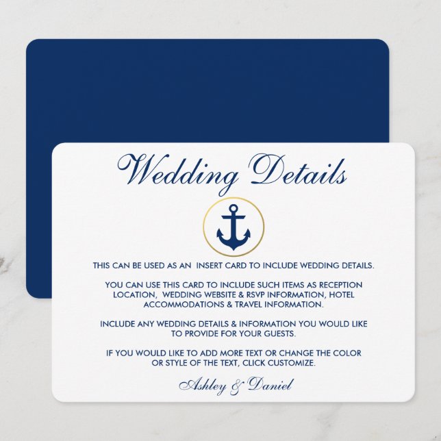 Details zur Blauen Hochzeit Einladung (Vorne/Hinten)