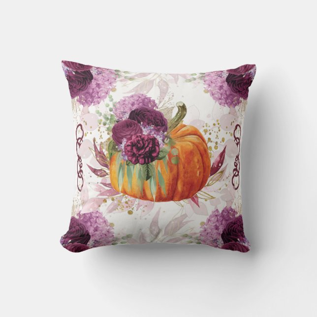 Details zur Blume von Autumn Pumpkin Burgundy Kissen (Vorderseite)