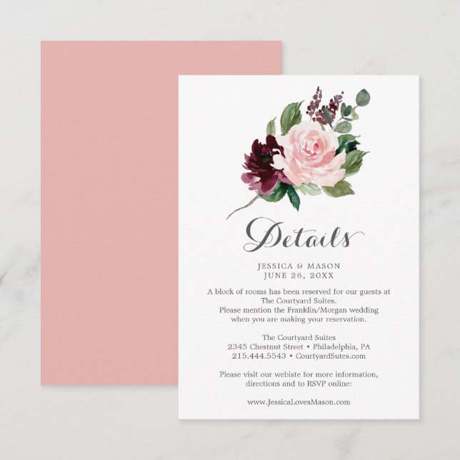 Details zur Blush Burgundy Wedding Einladung (Vorne/Hinten)