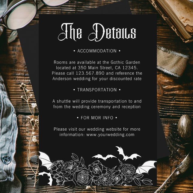 Details zur Boho Gothic Botanical Black Wedding Begleitkarte (Von Creator hochgeladen)