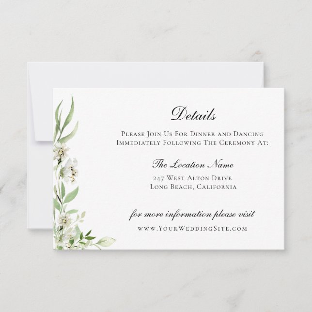 Details zur Botanischen Hochzeit in eleganter Wild Einladung (Vorderseite)