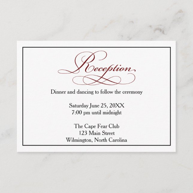 Details zur Deep Red Script Wedding Card Begleitkarte (Vorderseite)
