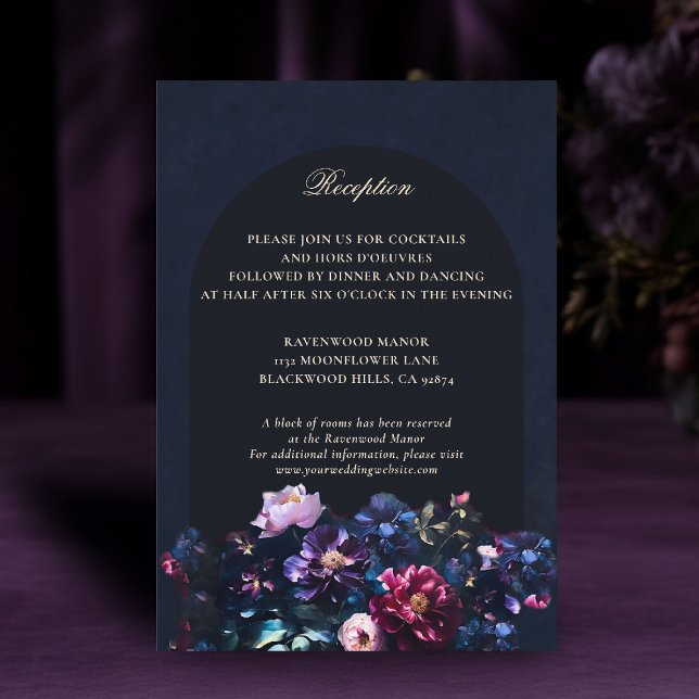 Details zur dunkelromantischen, blumenschwarzen Ho Begleitkarte (dark moody wedding details card purple black jewel tones dutch painting romantic gothic)