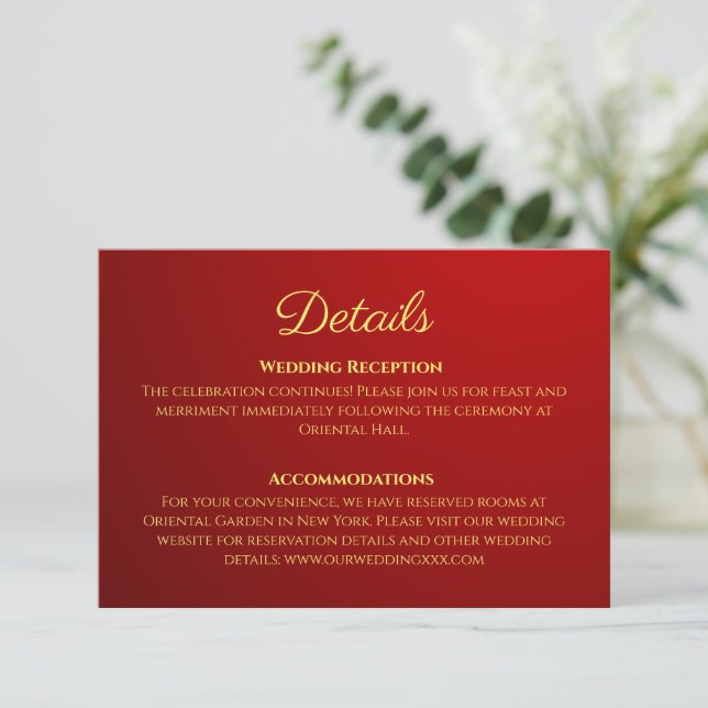 Details zur dunkelroten chinesischen Hochzeit Begleitkarte (Stehend Vorderseite)