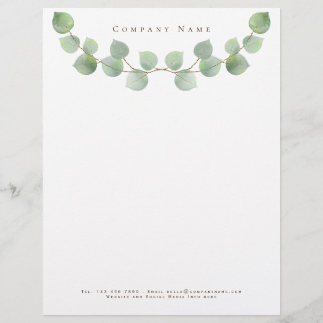 Details zur Elegant Green Eucalyptus Branch Compan Briefbogen (Vorderseite)
