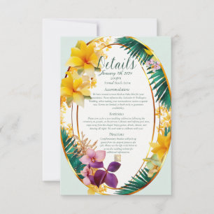 Details zur eleganten tropischen Hochzeit in Urlau RSVP Karte