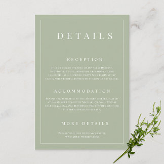 Details zur feierlichen Hochzeit im Format Grün Begleitkarte