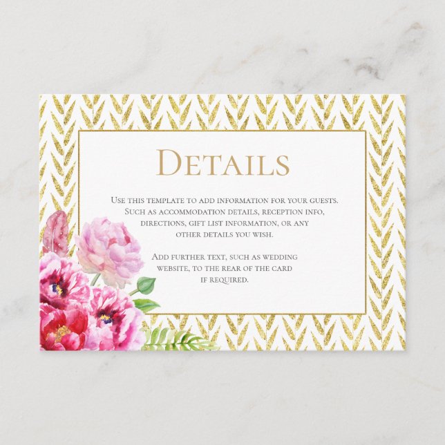 Details zur Gold- und Rosa-Karte Begleitkarte (Vorderseite)