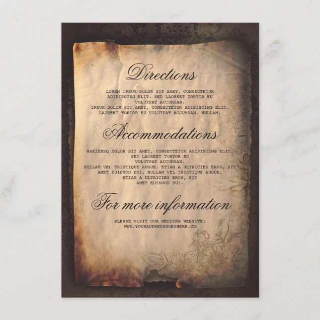 Details zur gotischen Antike Hochzeit - Informatio Begleitkarte (Vorderseite)
