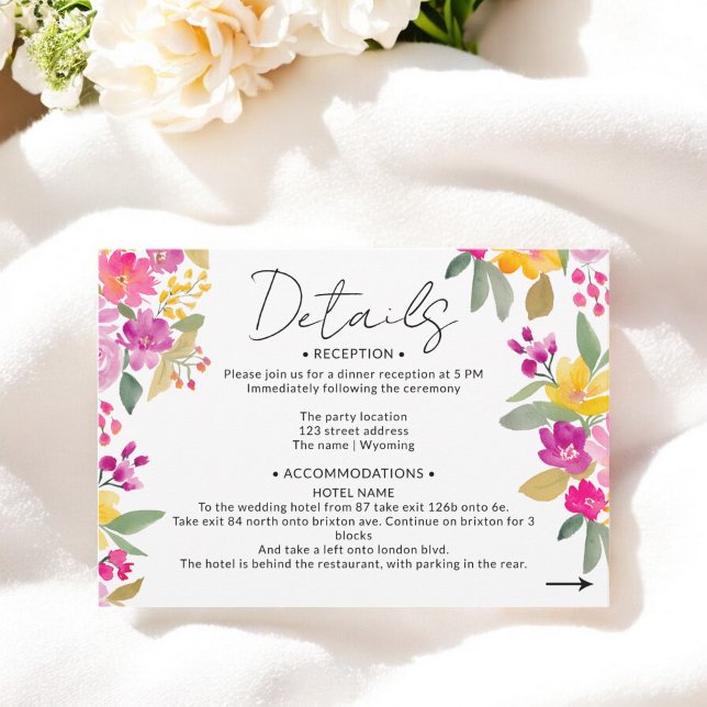 Details zur handbemalten Frühlingsblumenhochzeit Begleitkarte (Hand-Painted Spring Floral Wedding Details Enclosure Card)