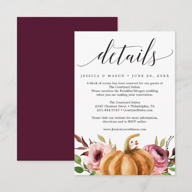 Details zur Herbst Bliss Pumpkin-Hochzeitkarte Einladung (Vorne/Hinten)