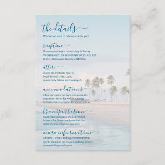 Details zur Hochzeit am blauen Ozeanstrand Begleitkarte