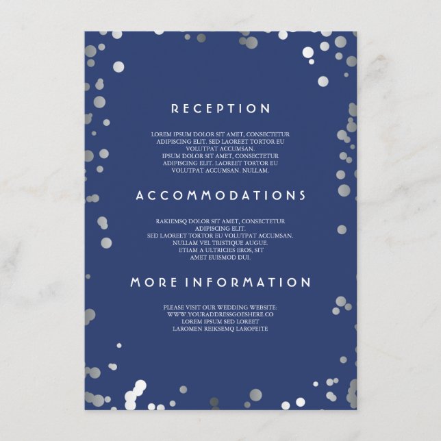 Details zur Hochzeit der Silver Confetti Navy - In Begleitkarte (Vorderseite)