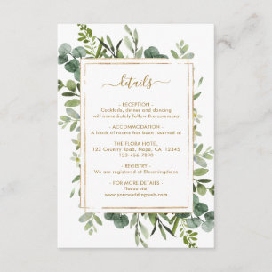 Details zur Hochzeit im botanischen Gold Begleitkarte