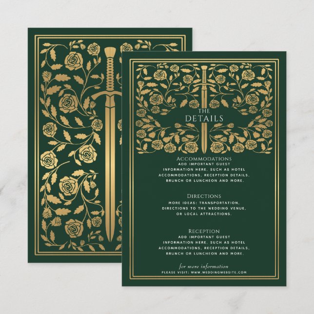 Details zur Hochzeit im Grünen Royal Mittelalter Begleitkarte (Vorne/Hinten)