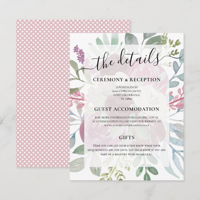 Details zur Hochzeit im Rustikalen Burgund Begleitkarte (Vorne/Hinten)