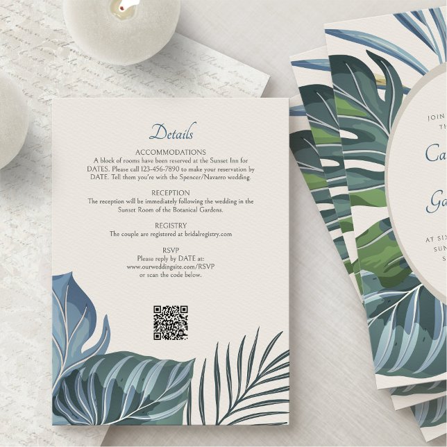 Details zur Hochzeit im tropischen Beach Palm Begleitkarte (Von Creator hochgeladen)