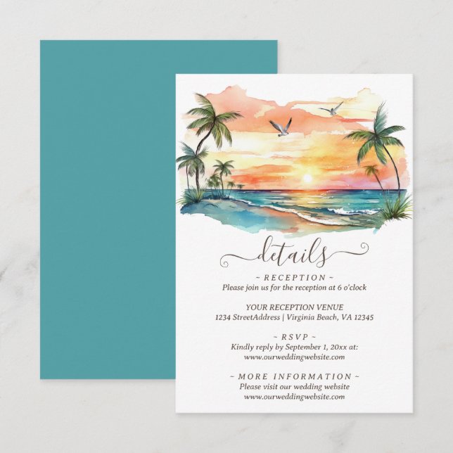 Details zur Hochzeit im tropischen Sonnenuntergang Begleitkarte (Vorne/Hinten)