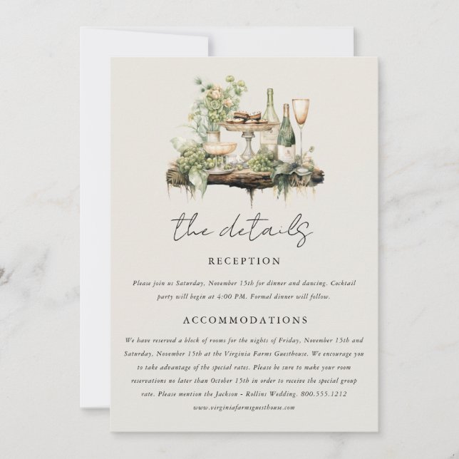 Details zur Hochzeit im Wasserfarbenwald Boho Einladung (Vorderseite)