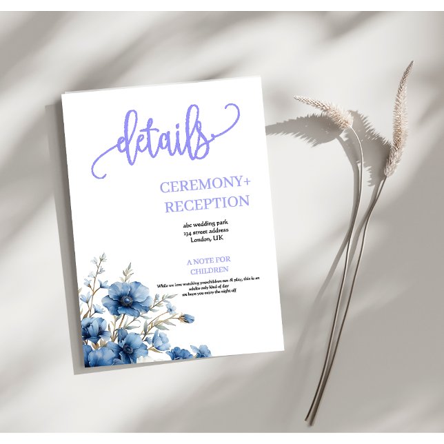 Details zur Hochzeit in Blau und Weiß Begleitkarte (Von Creator hochgeladen)