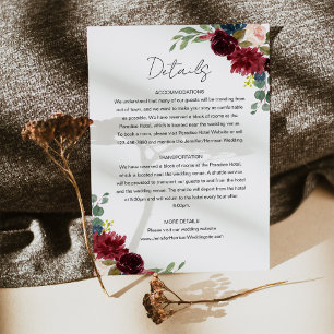 Details zur Hochzeit in Burgund Marsala & Blush Begleitkarte