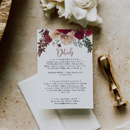 Details zur Hochzeit in Burgund Pink Blush Begleitkarte