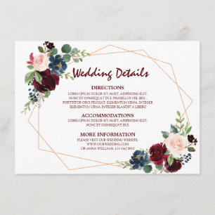 Details zur Hochzeit in Burgund Red Navy Begleitkarte