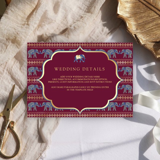 Details zur Hochzeit in Burgund und Gold-Elefanten Begleitkarte (Von Creator hochgeladen)