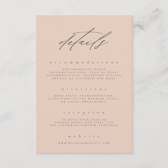 Details zur Hochzeit in der Fine Art Floral Begleitkarte (Vorderseite)