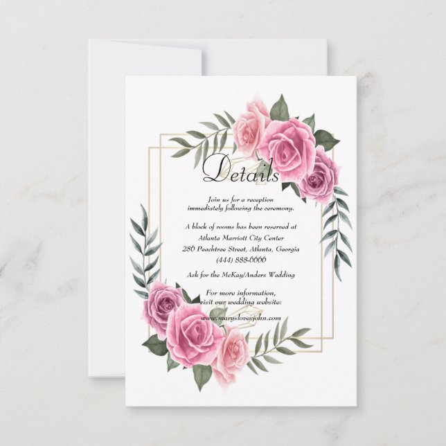 Details zur Hochzeit in Rosa, elegant geometrisch Dankeskarte (Vorderseite)
