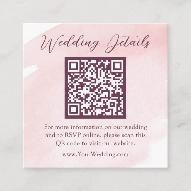 Details zur Hochzeit in Rosa | QR-Code Begleitkarte (Vorderseite)