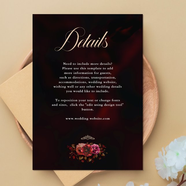 Details zur Hochzeit in Rot-Schwarz Begleitkarte (Von Creator hochgeladen)