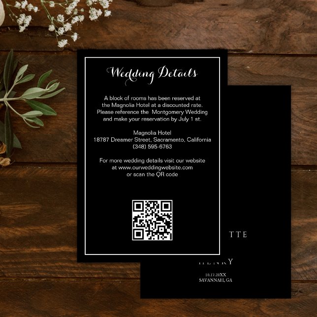 Details zur Hochzeit in Schwarz-Modern-Kallighraph Begleitkarte (Von Creator hochgeladen)