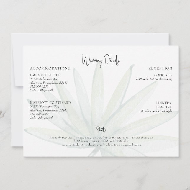 Details zur Hochzeit in tropischen Foliage Beach Einladung (Vorderseite)
