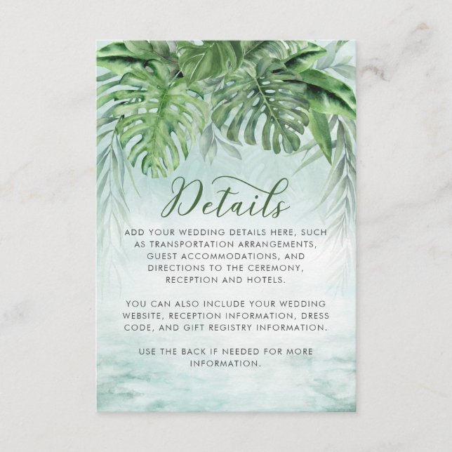 Details zur Hochzeit in tropischen Wasserfarben Begleitkarte (Vorderseite)