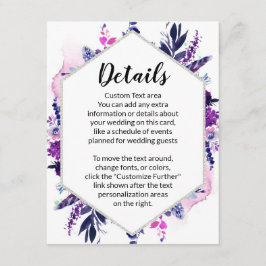 Details zur Hochzeit mit verzaubertem Blumenviolet Begleitkarte