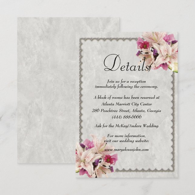 Details zur Hochzeit mit weißer Lilie Begleitkarte (Vorne/Hinten)