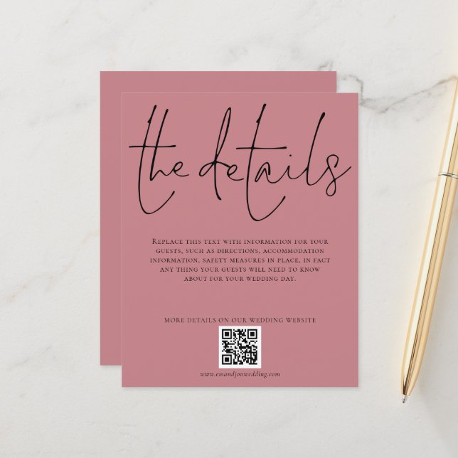 Details zur Hochzeit QR Code Dusty Rose Encl (Vorderseite/Rückseite Beispiel)