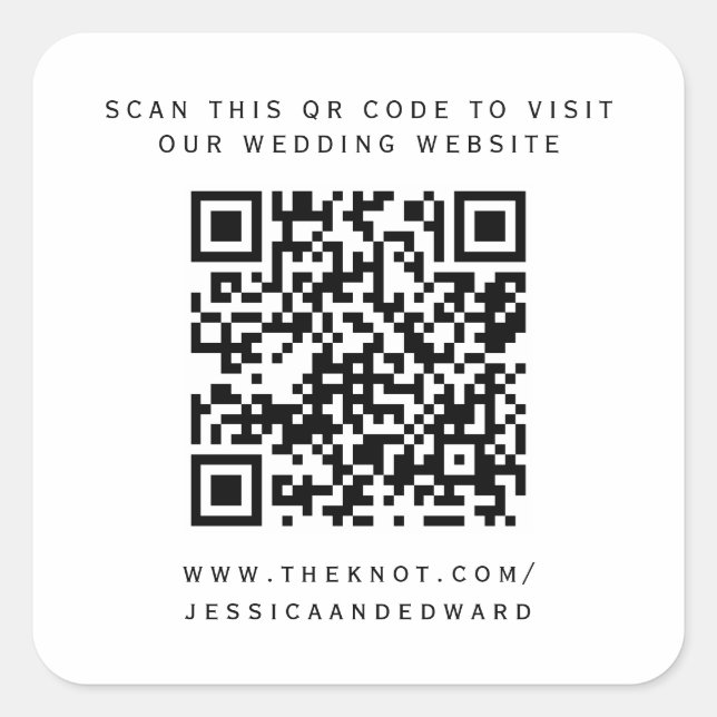 Details zur Hochzeit Qr Code Einfach Schwarz Minim Quadratischer Aufkleber (Vorderseite)