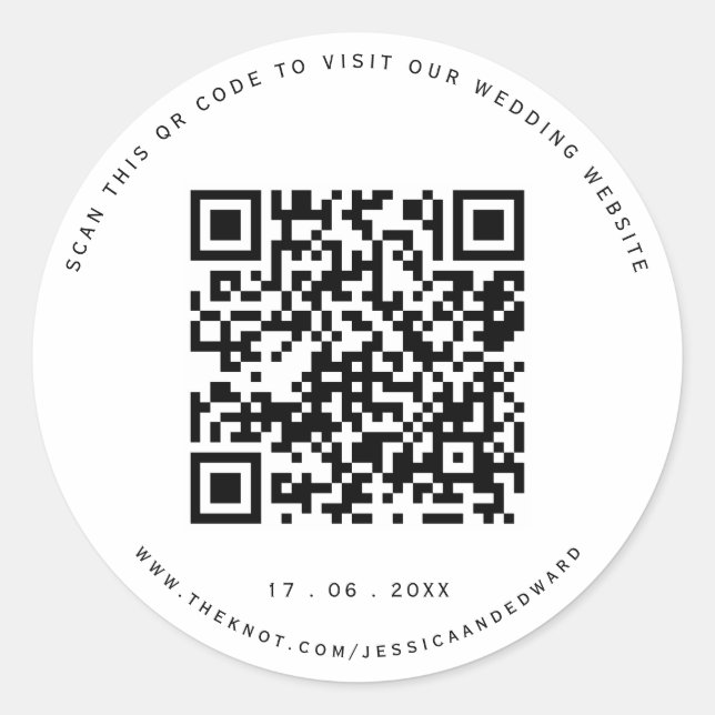 Details zur Hochzeit Qr Code Einfach Schwarz Minim Runder Aufkleber (Vorderseite)