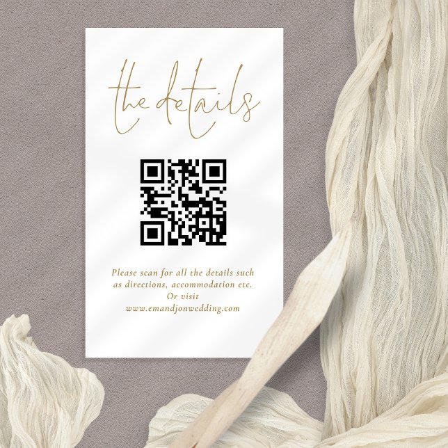 Details zur Hochzeit QR Code Gold Script Begleitkarte (Elegant small Details card with QR code)