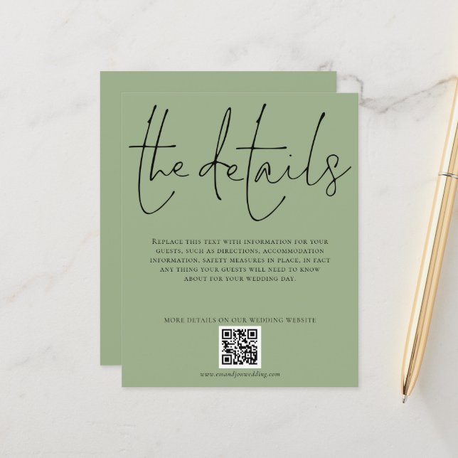 Details zur Hochzeit QR-Code Skriptablage ENCL (Vorderseite/Rückseite Beispiel)