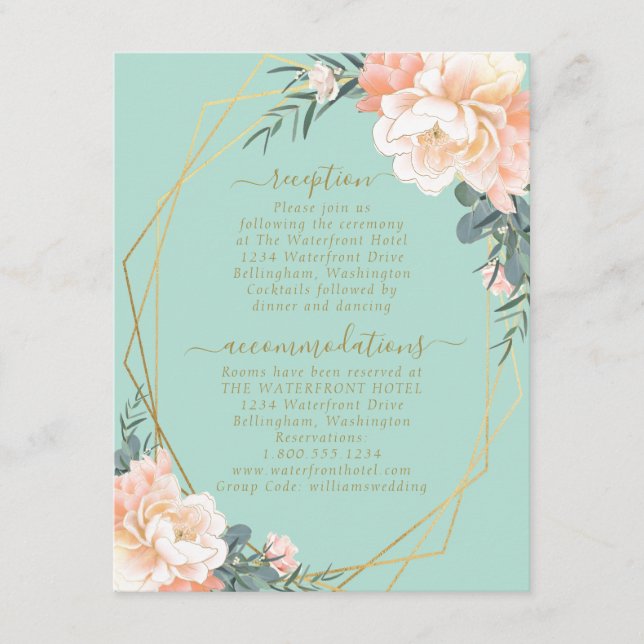 Details zur Hochzeit von Bläserblütenpfirsich Begleitkarte (Vorderseite)