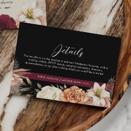Details zur Hochzeit von Burgund Black Floral Begleitkarte