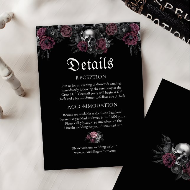 Details zur Hochzeit von Burgund Gothic Floral Sku Begleitkarte (Von Creator hochgeladen)